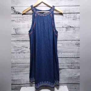 Gap‎ Denim Swing Dress Indigo Blue size Medium Embroidery Sundress Cotton